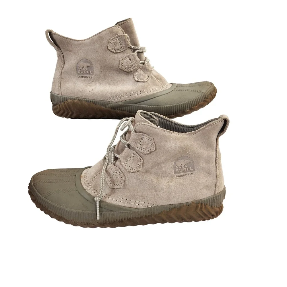 Sorel Womens Out & About Waterproof Suede Lace Up Duck Boots Taupe‎ Size 7